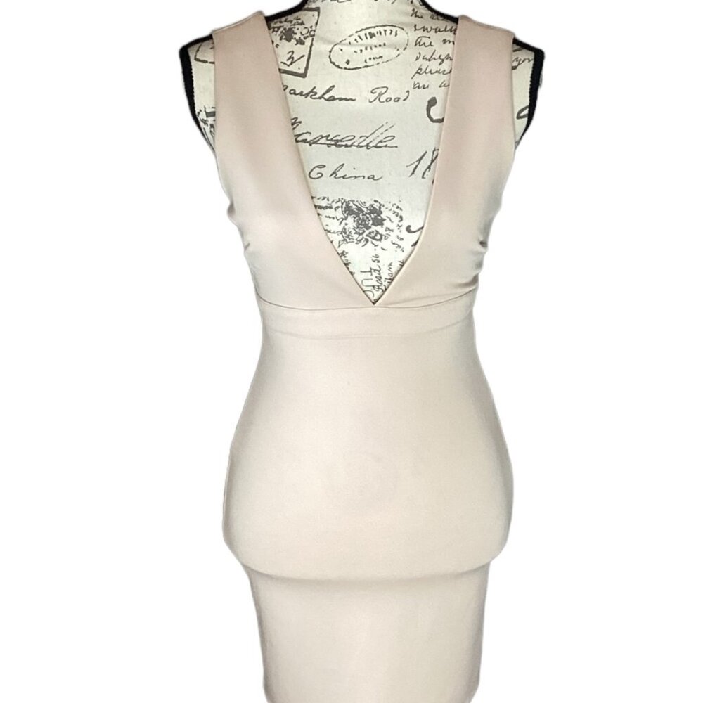 Sexy Nude Plunge Bodycon Dress